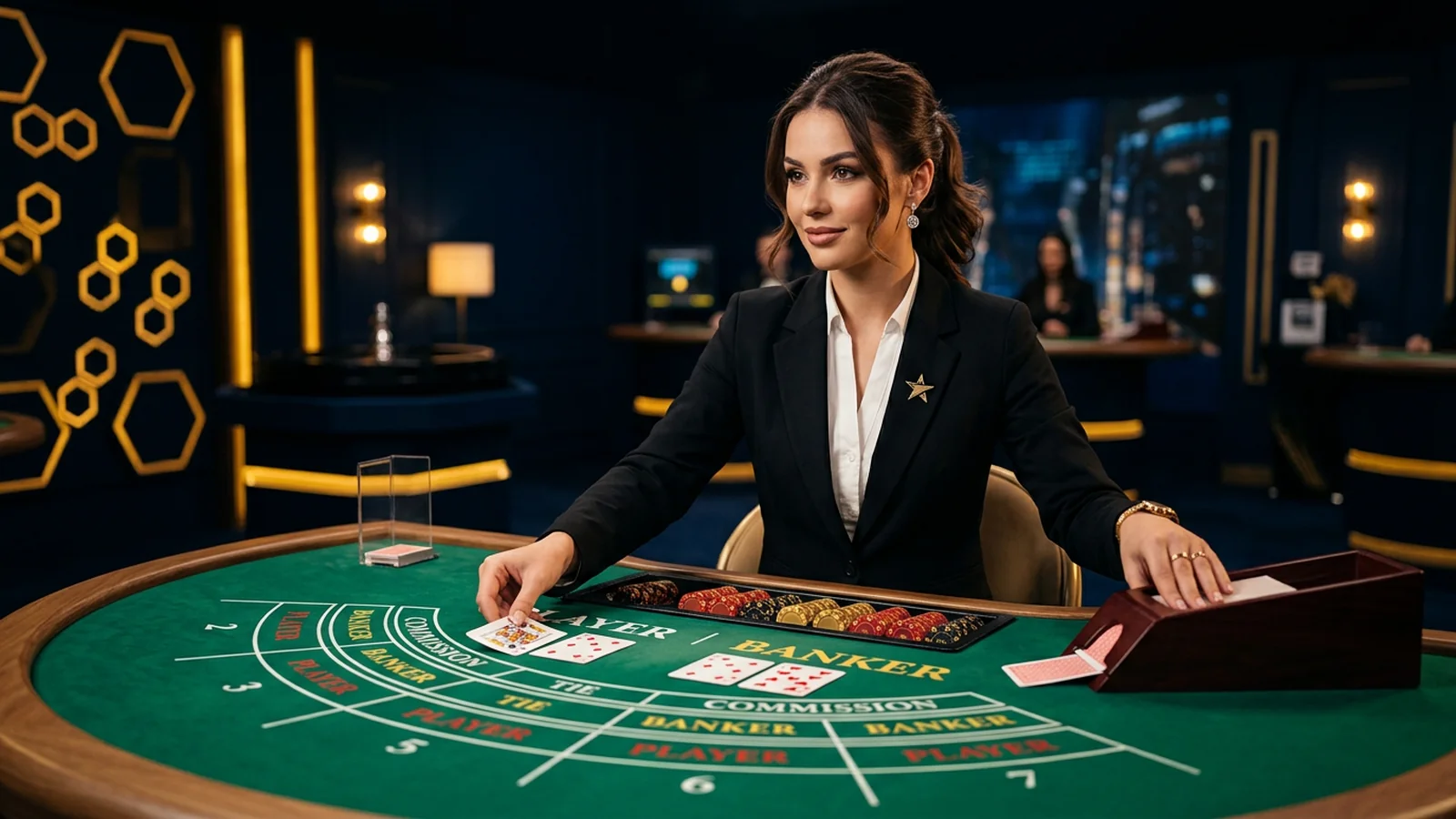 Mesa de roleta ao vivo com cortina dourada — cassino Estrela Bet